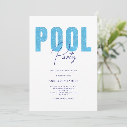 Modern zomerzwembad feest kaart (Staand voorkant)