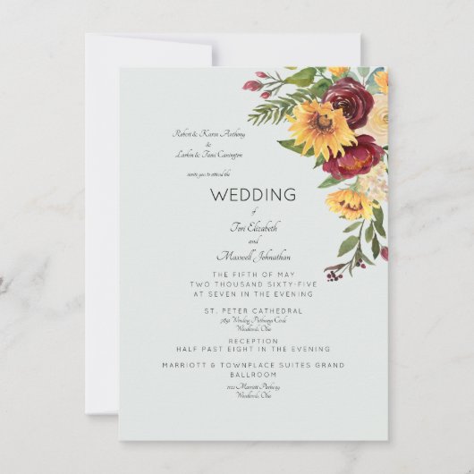 Modern Zonnebloem Boeket Beide Sets Ouders Invi Kaart (Voorkant)