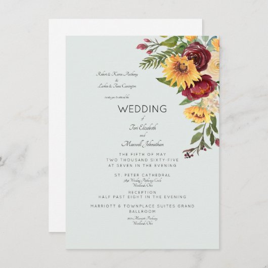 Modern Zonnebloem Boeket Uitnodiging Beide Sets Ou (Voorkant / Achterkant)