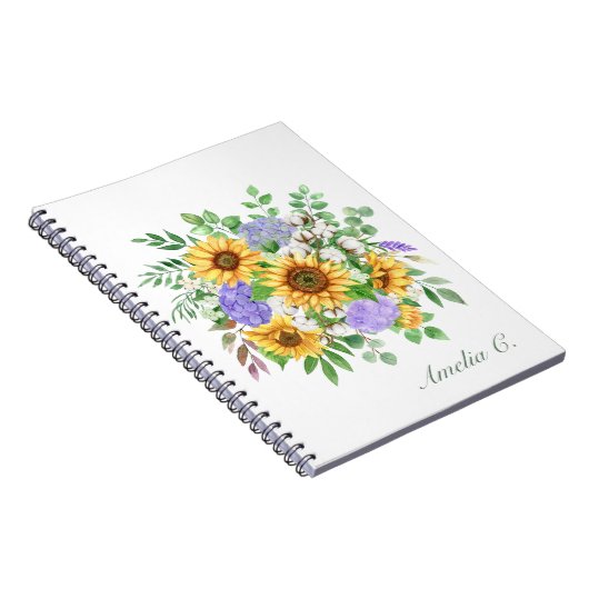  Modern Zonnebloem Boeket Wit Notitieboek (Rechterzijde)