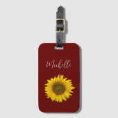 Modern Zonnebloem Elegant Script Rood Bagagelabel (Voorkant (verticaal))