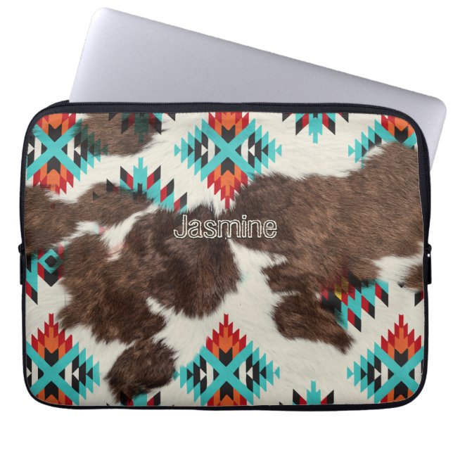 Modern  Zuidwest Koeienhuid Azteeks Patroon Laptop Sleeve (Voorkant)