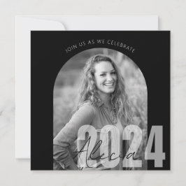 Modern zwart 2024 foto afstudeerfeest kaart