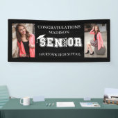 Modern Zwart 2 Foto Afstuderen Klasse 2025 Spandoek (Beurs)