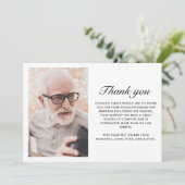 Modern Zwart 2-foto Elegant Script begrafenis Bedankkaart (Staand voorkant)