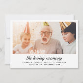 Modern Zwart 2-foto Elegant Script begrafenis Bedankkaart (Achterkant)