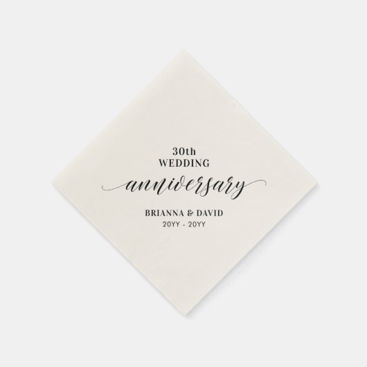 Modern Zwart 30e bruiloft Jubileum Party Servet (Hoek)