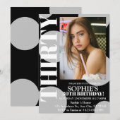 Modern Zwart 30e verjaardag Party Foto Kaart (Voorkant / Achterkant)