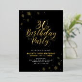 Modern Zwart 30ste verjaardagsfeestje Echt Folie Uitnodiging (Staand Voorkant)