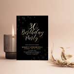 Modern Zwart 30ste verjaardagsfeestje Echt Folie Uitnodiging<br><div class="desc">Vier uw speciale dag met deze stijlvolle folie voor een verjaardagsfeestje. Dit ontwerp heeft een chique gouden folie tekst "30th Birthday Party" met sprankelende confetti en een zwarte achtergrond. U kunt de kleur van de folie kiezen (Goud/Zilver/Roos Goud). Meer design en feestartikelen zijn verkrijgbaar bij mijn winkel BaraBomDesign.</div>