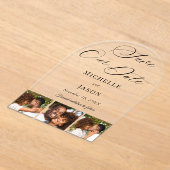 Modern Zwart 3 Fotostrip Trouwen Save the Date Acryl Uitnodigingen (Laagn)