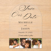 Modern Zwart 3 Fotostrip Trouwen Save the Date Acryl Uitnodigingen (Voorkant)