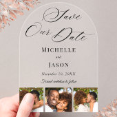 Modern Zwart 3 Fotostrip Trouwen Save the Date Acryl Uitnodigingen