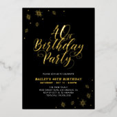 Modern Zwart 40e verjaardagsfeestje Echt Folie Uitnodiging (Voorkant)