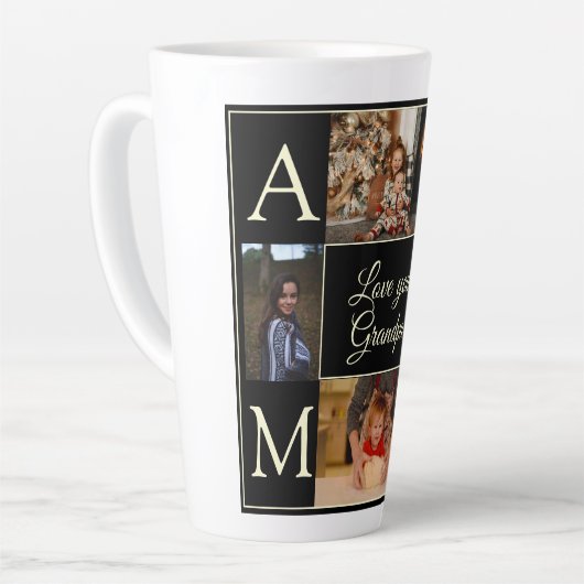 Modern Zwart 4 Foto Monogrammed Love You Opa Latte Mok (Linkerhoek)
