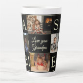 Modern Zwart 4 Foto Monogrammed Love You Opa Latte Mok (Voorkant)