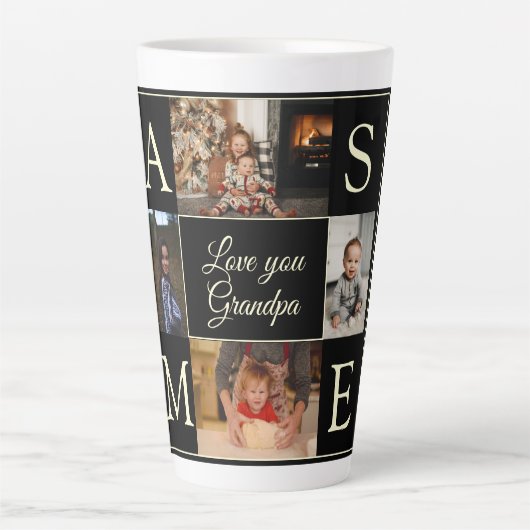 Modern Zwart 4 Foto Monogrammed Love You Opa Latte Mok (Voorkant)