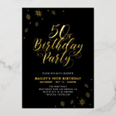 Modern Zwart 50ste Verjaardagsfeestje Echt Folie Uitnodiging (Voorkant)