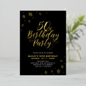 Modern Zwart 50ste Verjaardagsfeestje Echt Folie Uitnodiging (Staand Voorkant)