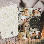 Modern zwart 5 foto gouden kerst Kaart