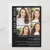 Modern zwart 5-fotoraster afstuderen kaart (Voorkant)