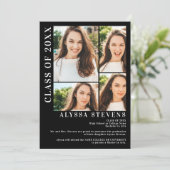 Modern zwart 5-fotoraster afstuderen kaart (Staand voorkant)