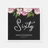 Modern Zwart 60e verjaardag Floral Servet (Voorkant)