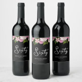 Modern Zwart 60e verjaardag Floral Wijn Etiket (Flessen)