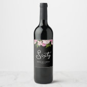 Modern Zwart 60e verjaardag Floral Wijn Etiket (Voorkant)