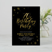 Modern Zwart 70e verjaardagsfeestje Echt Folie Uitnodiging (Staand Voorkant)