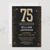Modern Zwart 75e Verjaardag Foto Surprise Party Kaart (Voorkant)