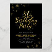 Modern Zwart 80ste Verjaardagsfeestje Echt Folie Uitnodiging (Voorkant)