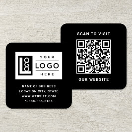 Modern zwart aangepast logo en QR-code Vierkante Visitekaartje