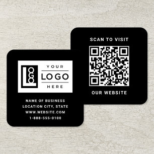 Modern zwart aangepast logo en QR-code Vierkante Visitekaartje