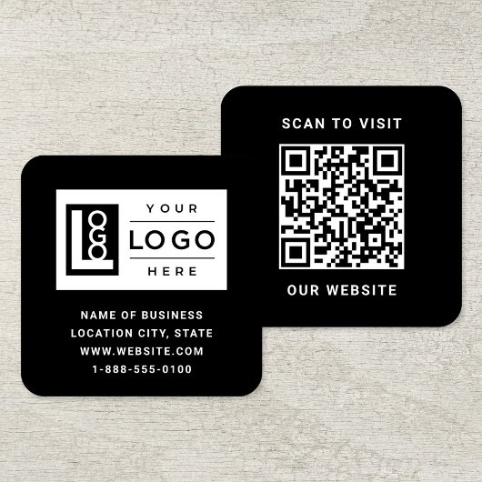 Modern zwart aangepast logo en QR-code Vierkante Visitekaartje