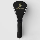 Modern Zwart Aangepaste Sjabloon Goud Monogram Bes Golfheadcover (Voorkant)