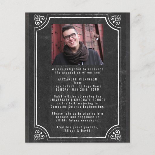 Modern Zwart Afstuderen BBQ Party Fotouitnodiging (Achterkant)
