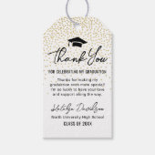Modern zwart Afstuderen Dank u gouden Confetti Cadeaulabel (Voorkant)