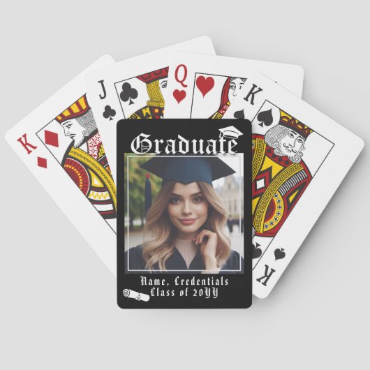 Modern Zwart Afstuderen Foto Afstuderen Cap Diplom Pokerkaarten (Achterkant)
