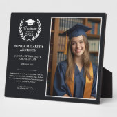 Modern Zwart Afstuderen Laurel Wreath Embleem Foto Fotoplaat (Zijkant)