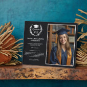 Modern Zwart Afstuderen Laurel Wreath Embleem Foto Fotoplaat (Zijkant)