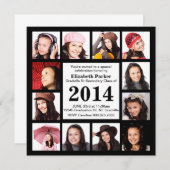 Modern zwart Afstuderen met 12 foto's Kaart (Voorkant / Achterkant)