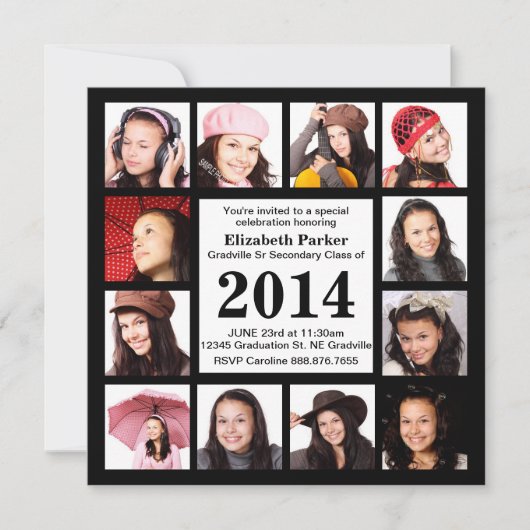 Modern zwart Afstuderen met 12 foto's Kaart (Voorkant)