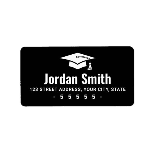 Modern zwart afstuderen pet retouradres etiket (Voorkant)