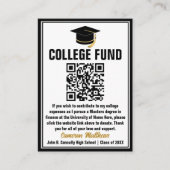 Modern Zwart Afstuderen Photo College Fund QR-code Informatiekaartje (Voorkant)