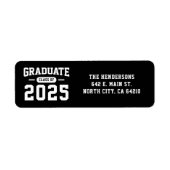 Modern zwart Afstuderen retouradreslabel Etiket (Voorkant)