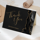 Modern Zwart Agaat Goud Donker Bruiloft Dank u Kaart
