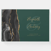 Modern Zwart Agaat Goud Script Emerald Groen Gastenboek (Voorkant)