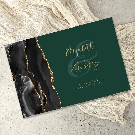 Modern Zwart Agaat Goud Script Emerald Groen Gastenboek