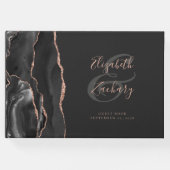 Modern Zwart Agaat Roos Goud Script Dark Gastenboek (Voorkant)